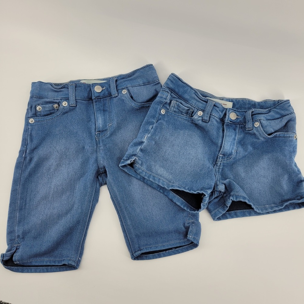 Levi Strauss School Denim Shorts Girls 6X REG 2 Pairs Medium Wash Adjustable